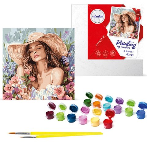 Malowanie po numerach 40 x 40 cm KHO8569 Dziewczyna w kapeluszu wśród kwiatów AP0100