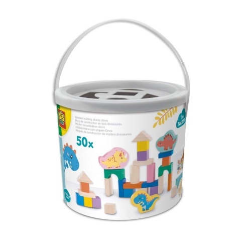 Klocki drewniane Dinozaury wiaderko 50el
