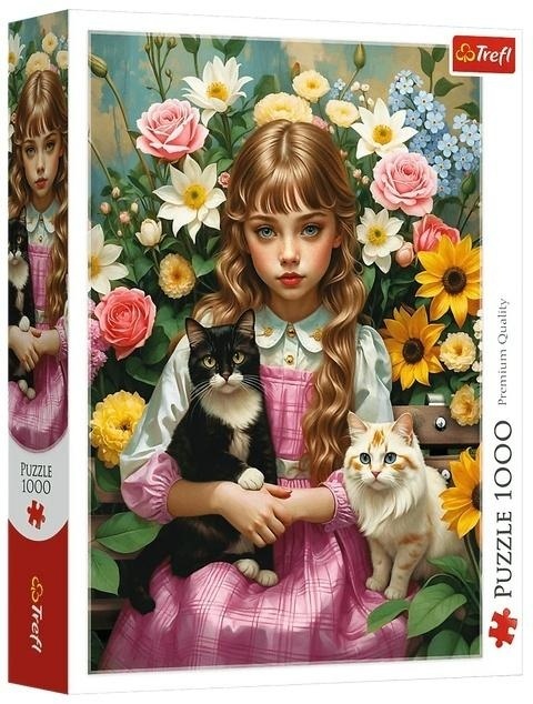 Puzzle 1000 Dziewczynka z kotami TREFL