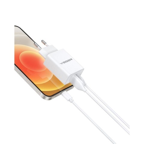 Ładowarka sieciowa do telefonu VEGER USB A + Typ C PD QC3.0 3A 30W VLS302U biała