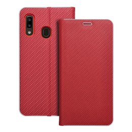 Etui z klapką na Samsung A20e Luna Book Carbon czerwone