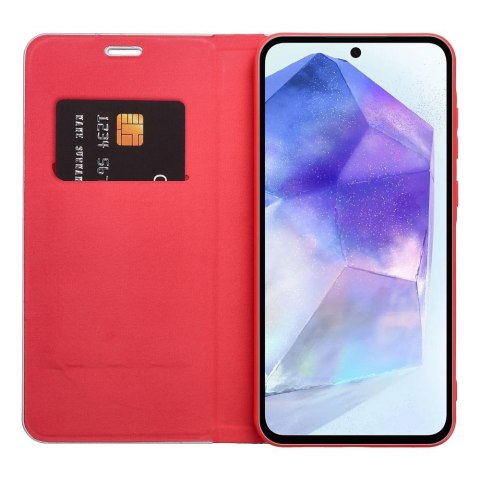 Etui z klapką na Samsung A20e Luna Book Carbon czerwone