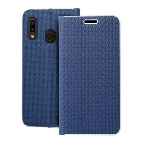 Etui z klapką na Samsung A20e Luna Book Carbon niebieskie