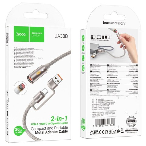 Kabel USB A / USB C do zapalniczka samochodowa Hoco 0,3 m UA38B złoty