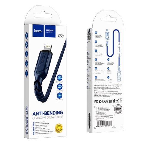 Kabel USB A do Lightning Hoco 2,4A 1 m X59 niebieski