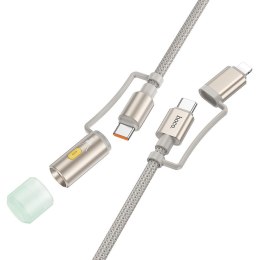 Kabel All-in-one USB C / Lightning do USB C / LED Light Hoco PD 3A 60W 1,2 m U138 szary