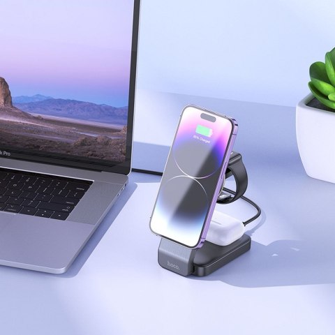Ładowarka indukcyjna Hoco 3w1 15W zgodna z MagSafe CQ3 czana