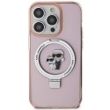 KARL LAGERFELD futerał do IPHONE 15 Pro Max kompatybilny z MagSafe KLHMP15XHMRSKCP (Ringstand KC) różowy