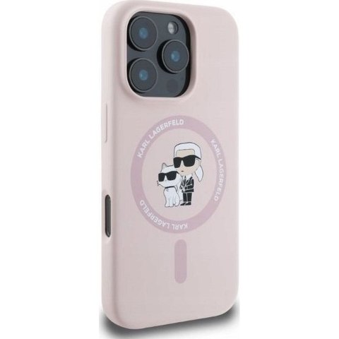 KARL LAGERFELD futerał do IPHONE 16 Plus kompatybilny z MagSafe KLHMP16MSCMKCRHP (Silicone KC Body Ring) różowy