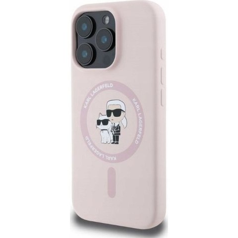 KARL LAGERFELD futerał do IPHONE 16 Plus kompatybilny z MagSafe KLHMP16MSCMKCRHP (Silicone KC Body Ring) różowy