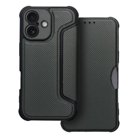 Etui z klapką na iPhone 16 PLUS Razor Book ciemnozielone