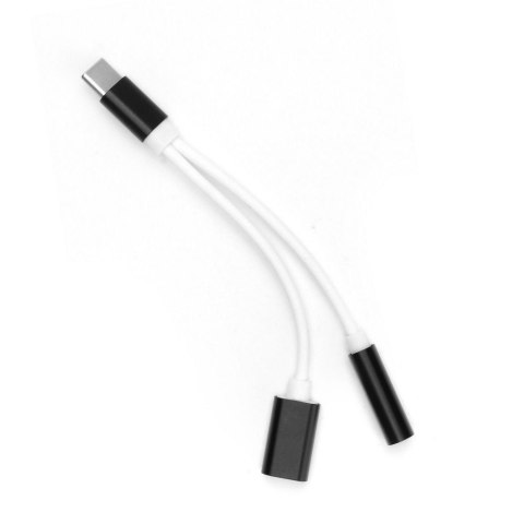 Adapter AUX 2w1 Typ C (męski) do Typ C (żeński) / Jack 3,5 mm (żeński) czarny