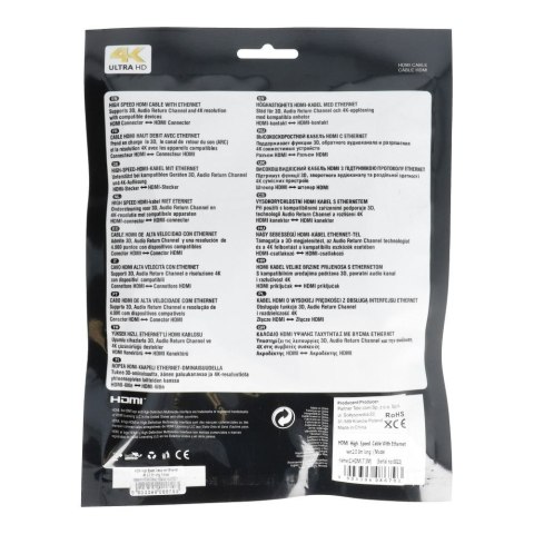 Kabel HDMI do HDMI 4K 60Hz High Speed with Ethernet wer. 2.0 BLISTER 3 m czarny