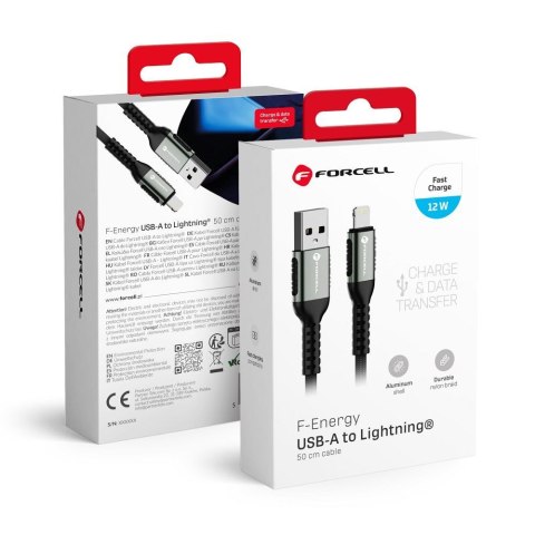 Kabel USB A do Lightning Forcell F-Energy 2,4A 12W Cafule 0,5 m C257 czarny