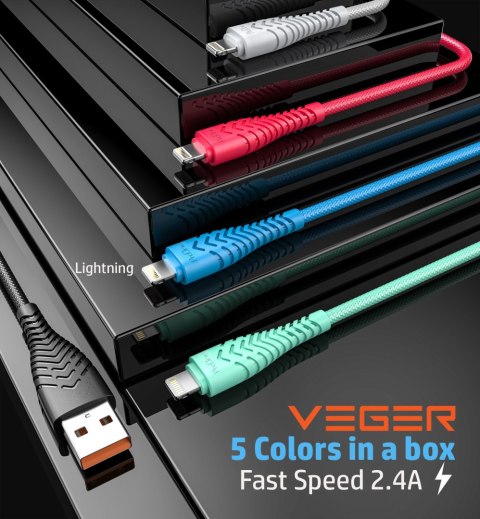Kabel USB A do Lightning VEGER 2,4A V105 1,2 m czarny