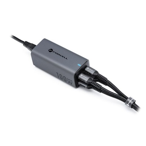 Ładowarka biurkowa Forcell F-Energy GaN III 2 x USB C + 2 x USB A QC4.0 PD 5A 100W VT-49 szara