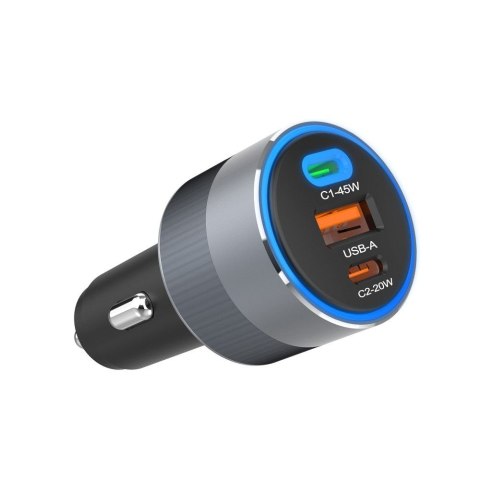 Ładowarka samochodowa Forcell F-Energy Alu 2 x USB C + USB A QC4.0 PD SFC2.0 4,5A 65W szara