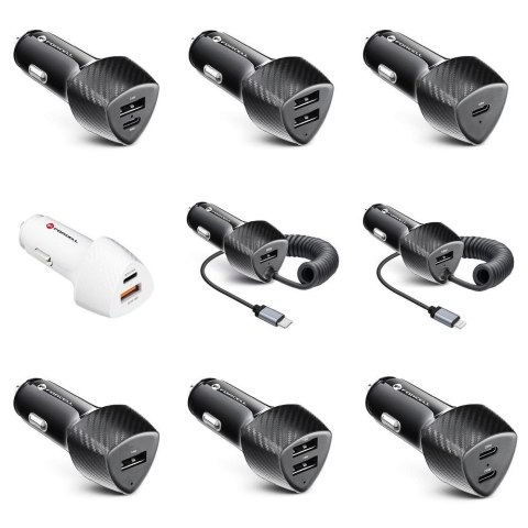 Ładowarka samochodowa Forcell F-Energy Carbon USB A QC3.0 PD 3A 38W z kablem USB C CC50-1AC czarna