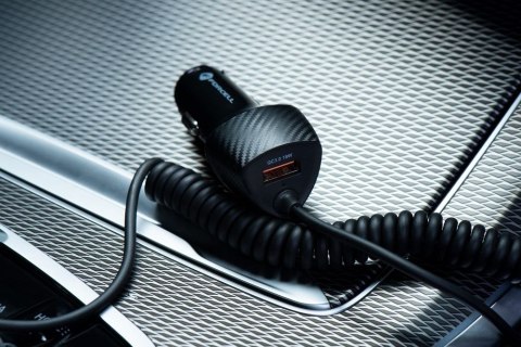 Ładowarka samochodowa Forcell F-Energy Carbon USB A QC3.0 PD 3A 38W z kablem USB C CC50-1AC czarna
