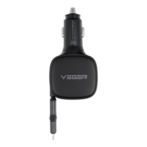 Ładowarka samochodowa VEGER USB C + kabel USB C / Lightning QC PD 84W CC89 czarna