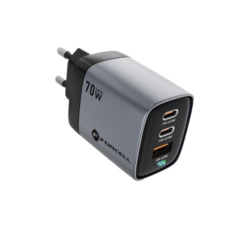 Ładowarka sieciowa do telefonu Forcell F-Energy GaN III 2 x USB C + USB A QC4.0 3,45A PD 70W SAM SFC2.0 z wyświetlaczem LCD VT-3