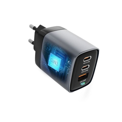 Ładowarka sieciowa do telefonu Forcell F-Energy GaN III 2 x USB C + USB A QC4.0 3,45A PD 70W SAM SFC2.0 z wyświetlaczem LCD VT-3