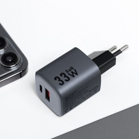 Ładowarka sieciowa do telefonu Forcell F-Energy GaN USB C + USB A QC4.0 PD 3A 33W VT-31 szara