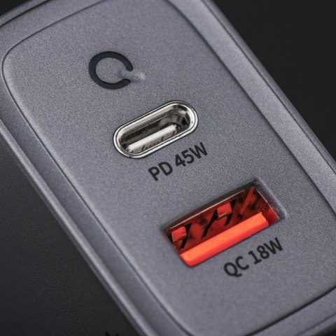 Ładowarka sieciowa do telefonu Forcell F-Energy GaN USB C + USB A QC4.0 PD 4A 45W VT-39 szara