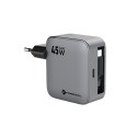 Ładowarka sieciowa do telefonu Forcell F-Energy GaN USB C + zwijany kabel USB C PD QC4.0 3A 45W VT-R5 szara