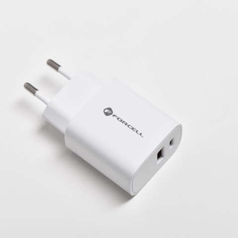 Ładowarka sieciowa do telefonu Forcell F-Energy USB C + USB A QC4.0 PD 3A 30W TFK-TC-30WPD biała
