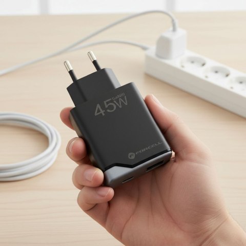 Ładowarka sieciowa do telefonu Forcell F-Energy Ultra Slim GaN III 2 x USB C PD QC4.0 3A 45W B245201(2C) czarna