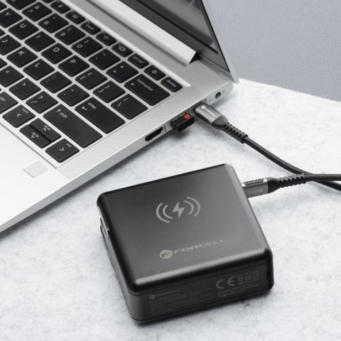 Wielofunkcyjna ładowarka Forcell F-Energy 6w1 USB A + USB C PD 45W + power bank 15000 mAh + ładowanie bezprzewodowe 15W czarna