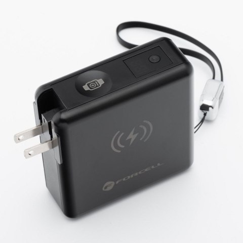 Wielofunkcyjna ładowarka Forcell F-Energy 6w1 USB A + USB C PD 45W + power bank 15000 mAh + ładowanie bezprzewodowe 15W czarna