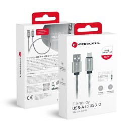 Kabel USB A do USB C Forcell F-Energy QC3.0 66W Metal 1 m C234 srebrny