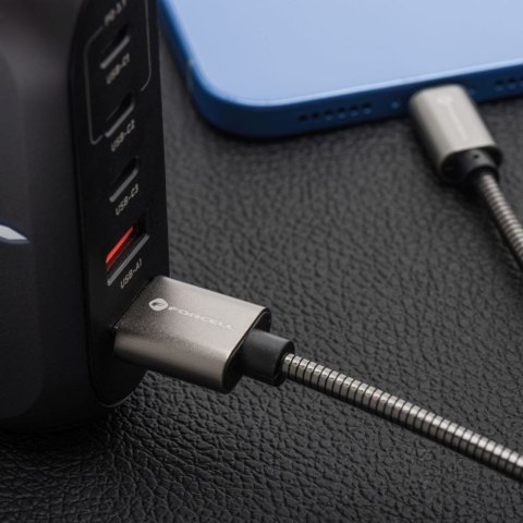 Kabel USB A do USB C Forcell F-Energy QC3.0 66W Metal 1 m C234 srebrny