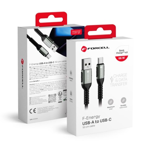 Kabel USB A do USB C Forcell F-Energy QC4.0 3A 66W Cafule 0,5 m C256 czarny