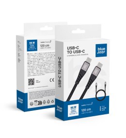Kabel USB C do USB C Blue Star 3A 60W PD QC4.0 z oplotem 1,2 m TFK-DC-003 czarny
