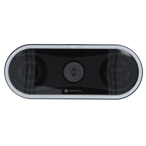 Ładowarka indukcyjna Forcell F-Energy Ellipse 3w1 Qi QC 15W kompatybilna z Apple + kabel USB C do USB A czarna