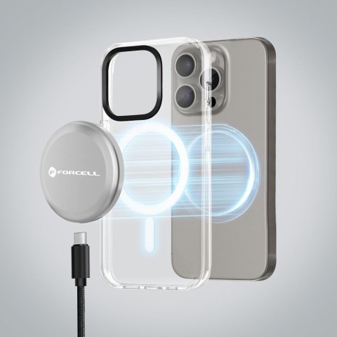 Ładowarka indukcyjna Forcell F-Energy Smart Charge USB C Qi2 15W zgodna z MagSafe z odpinanym kablem 1,5 m srebrna