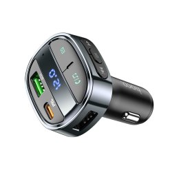 Ładowarka samochodowa Hoco USB A + USB C PD QC3.0 5A 30W z wyświetlaczem + transmiter FM BT E70 czarny