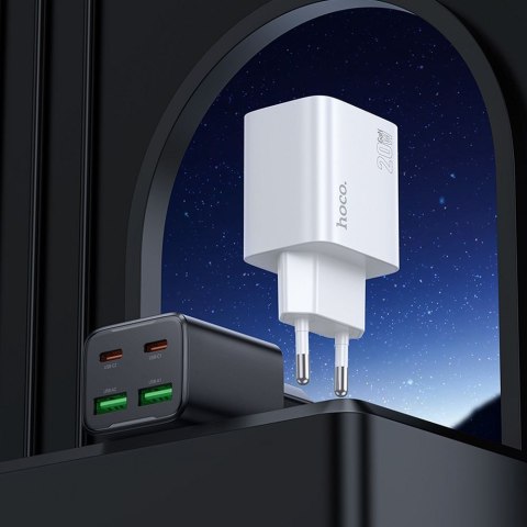 Ładowarka sieciowa do telefonu Hoco 2 x USB C + 2 x USB A QC3.0 PD 3A 20W + kabel USB C do USB C N55 biała