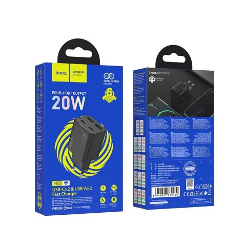 Ładowarka sieciowa do telefonu Hoco 2 x USB C + 2 x USB A QC3.0 PD 3A 30W N56 biała