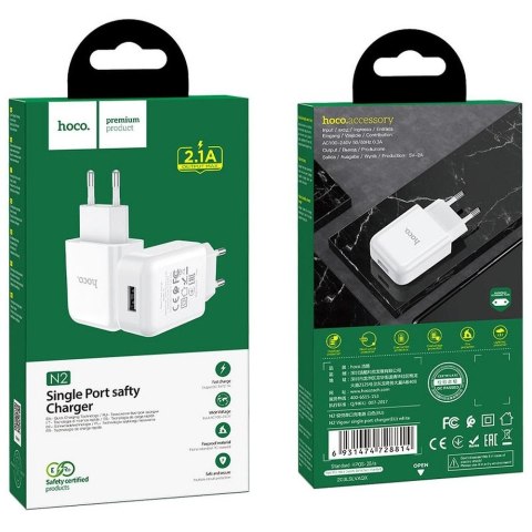 Ładowarka sieciowa do telefonu Hoco USB A 2A 10W N2 biała