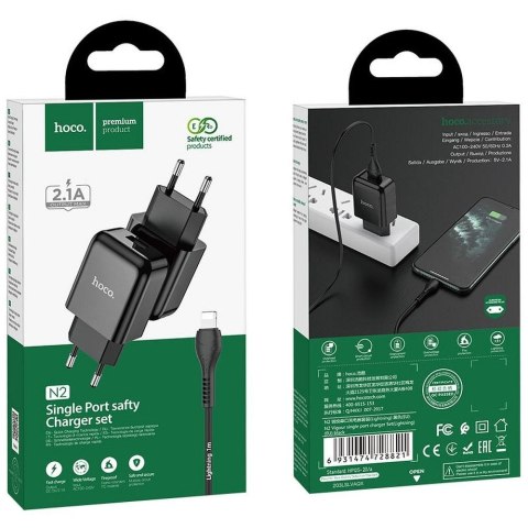 Ładowarka sieciowa do telefonu Hoco USB A 2A 10W + kabel USB A do Lightning N2 czarna
