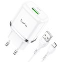 Ładowarka sieciowa do telefonu Hoco USB A QC3.0 3A 18W + kabel USB A do Micro USB N3 biała