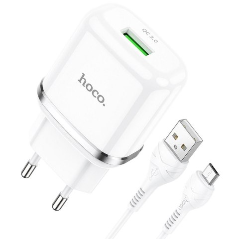 Ładowarka sieciowa do telefonu Hoco USB A QC3.0 3A 18W + kabel USB A do Micro USB N3 biała