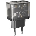 Ładowarka sieciowa do telefonu Hoco USB A + USB C QC3.0 PD 3A 20W N34 transparentna