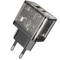 Ładowarka sieciowa do telefonu Hoco USB A + USB C QC3.0 PD 3A 20W N34 transparentna