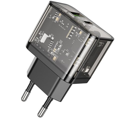 Ładowarka sieciowa do telefonu Hoco USB A + USB C QC3.0 PD 3A 20W N34 transparentna
