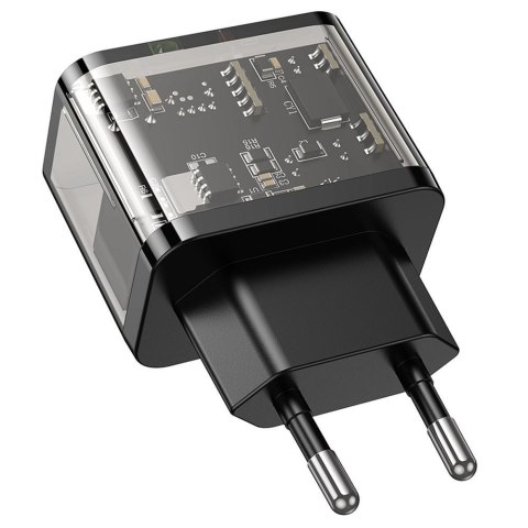 Ładowarka sieciowa do telefonu Hoco USB A + USB C QC3.0 PD 3A 20W N34 transparentna